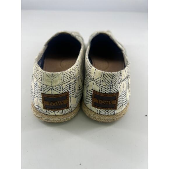 Toms Whisper Canvas Shoes Womens Size 7.5 Cream Blue Flat Geometric Slip On Box - Picture 7 of 8